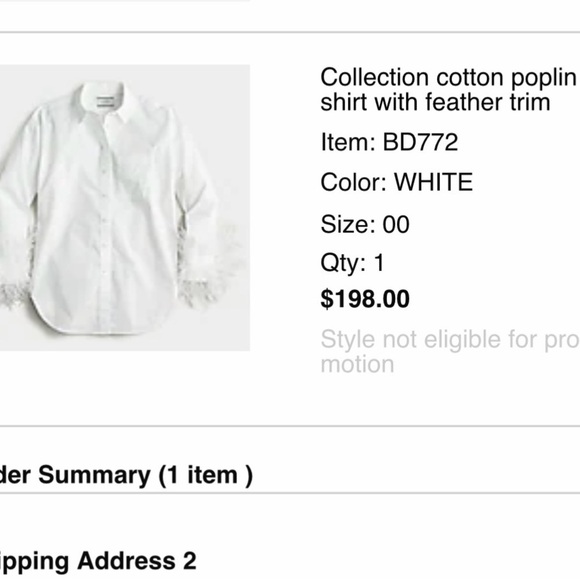 J.Crew Feather Trim Cotton Poplin Button Up Shirt With Collar White - Picture 15 of 16